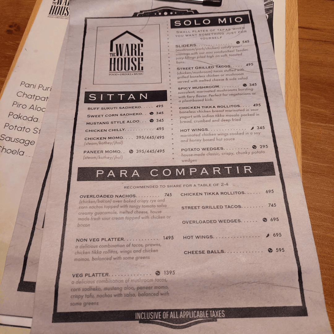 The Warehouse  menu 2