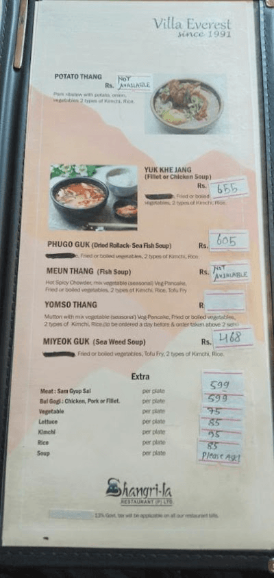 Villa Everest Korean Restaurant menu 4