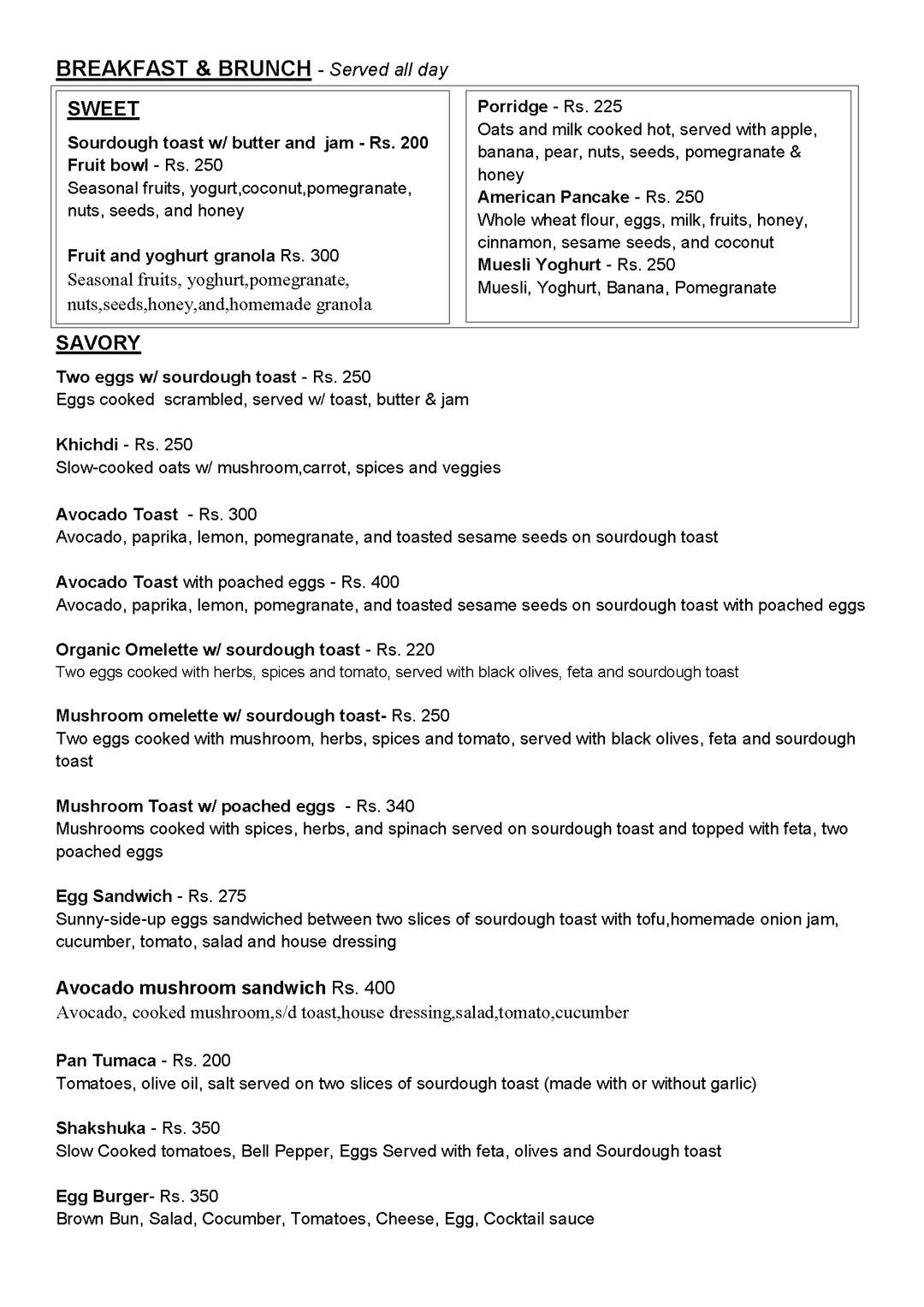 Organic Smoothie Bowl and Cafe menu 4