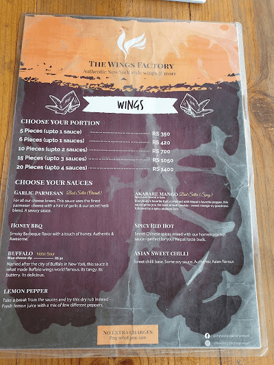 The Wings Factory, Radhe Radhe menu 3