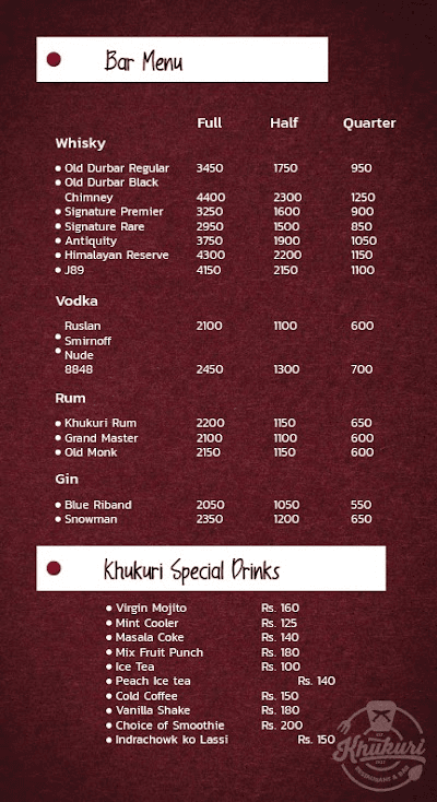 Khukuri a lounge restaurant & bar menu 1
