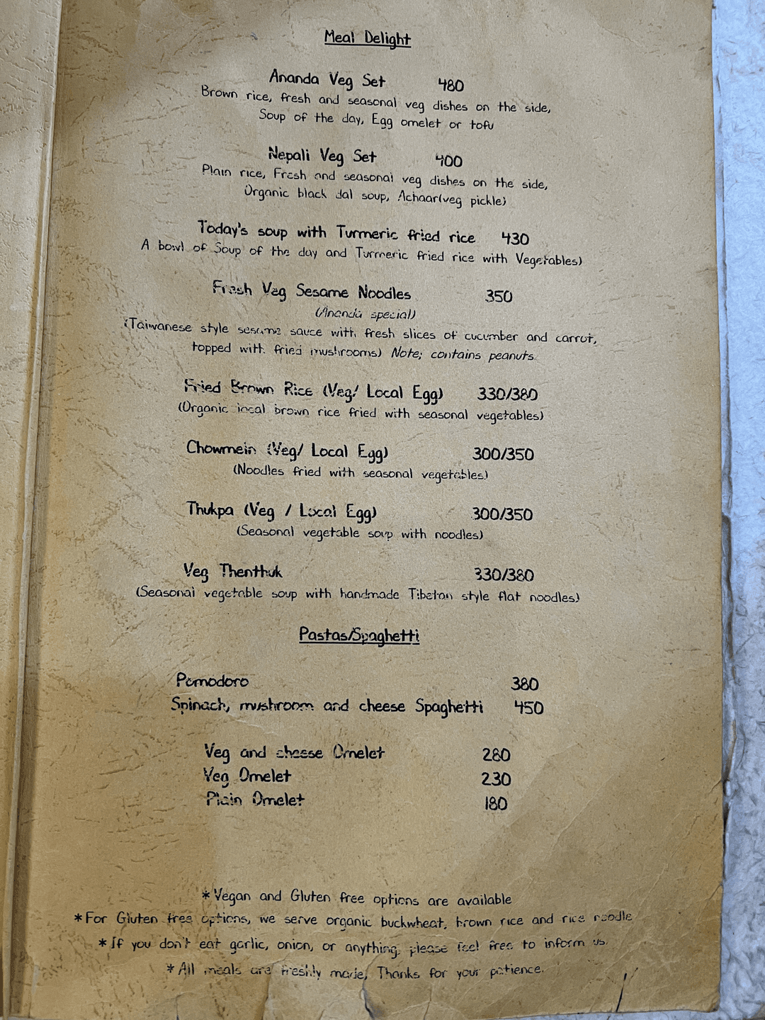Ananda Tree House menu 1