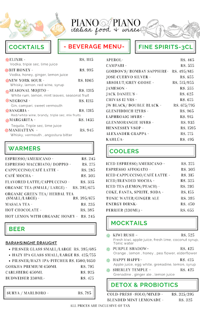 Piano Piano, Lazimpat - Best Italian Restaurant In Kathmandu menu 1