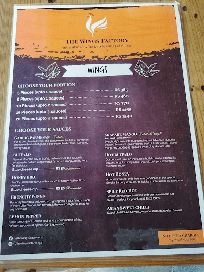 The Wings Factory, Radhe Radhe menu 2