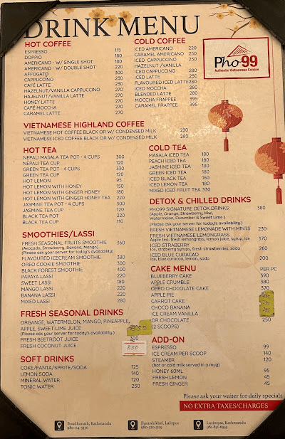 Pho99 Lazimpat menu 1