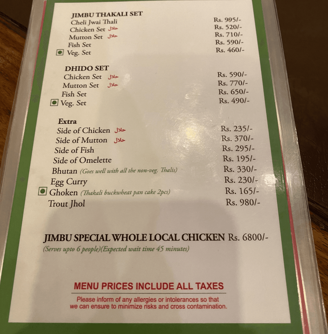 Jimbu Thakali menu 3