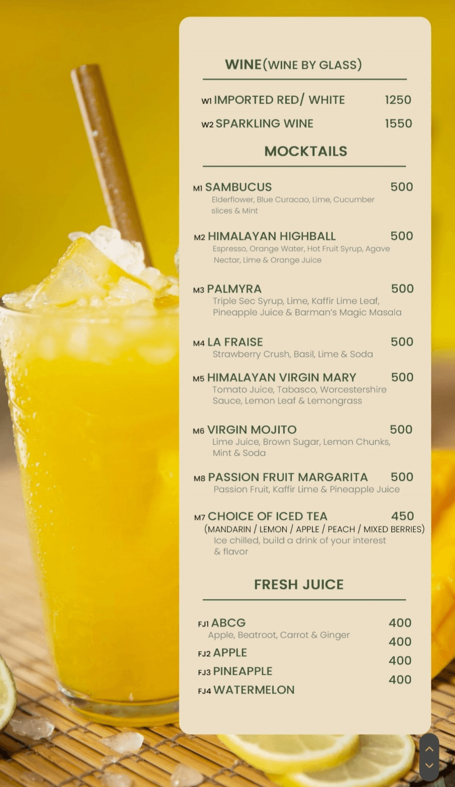 Bagaichā menu 1