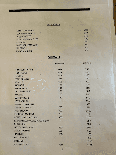 JAR - Just Another Restaurant menu 4