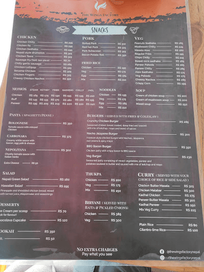The Wings Factory, Radhe Radhe_menu_11