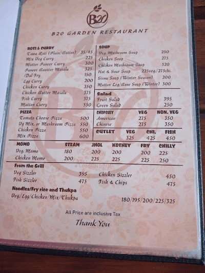 B20 Garden Restaurant menu 2