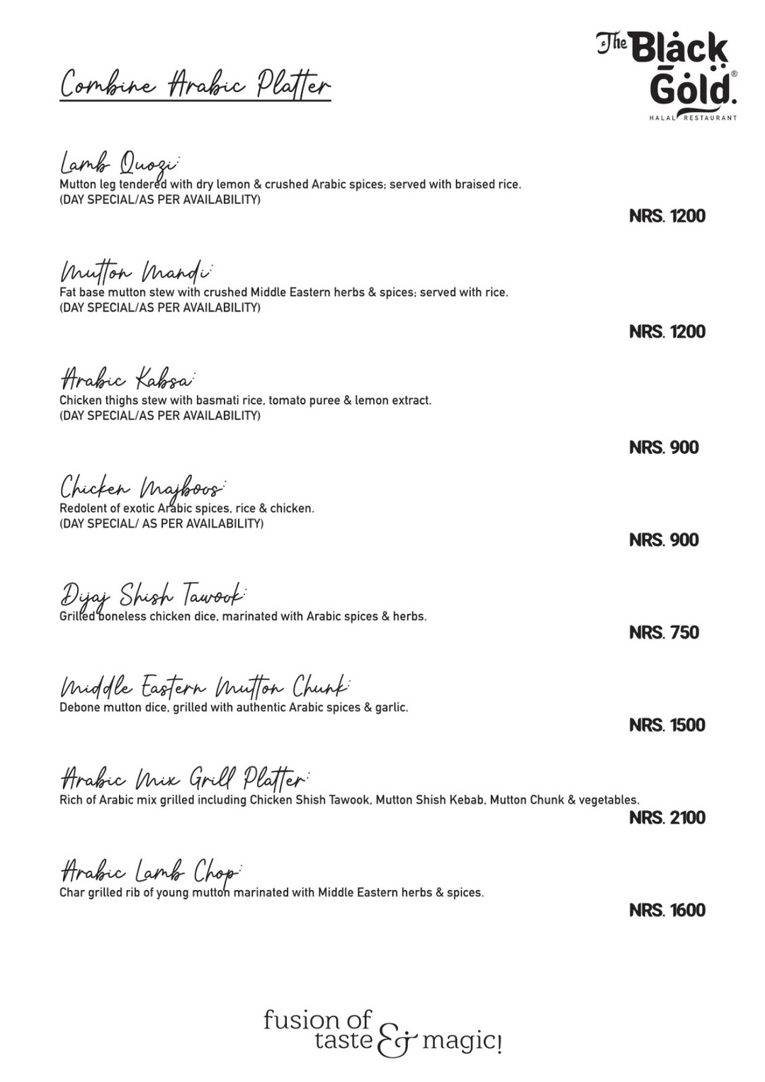 The Black Gold Restaurant : Halal Authentic menu 2