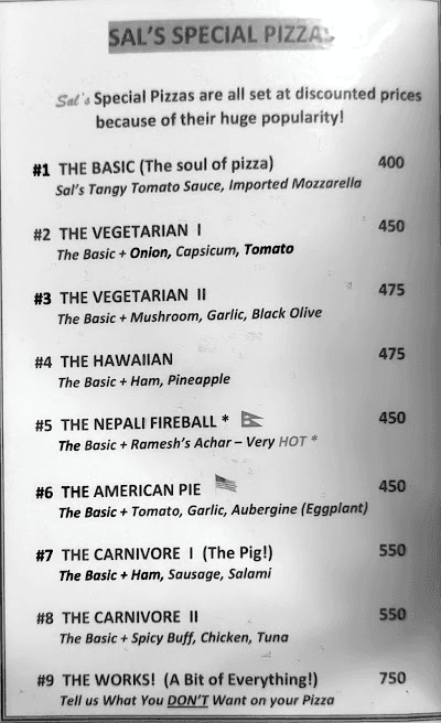 Sal's Pizza menu 1