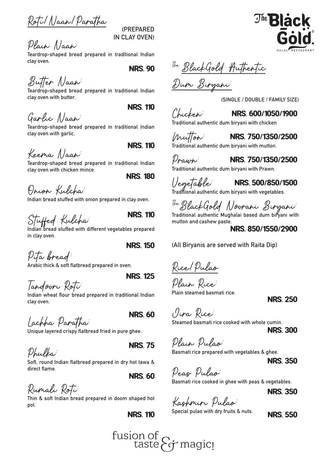 The Black Gold Restaurant : Halal Authentic menu 1