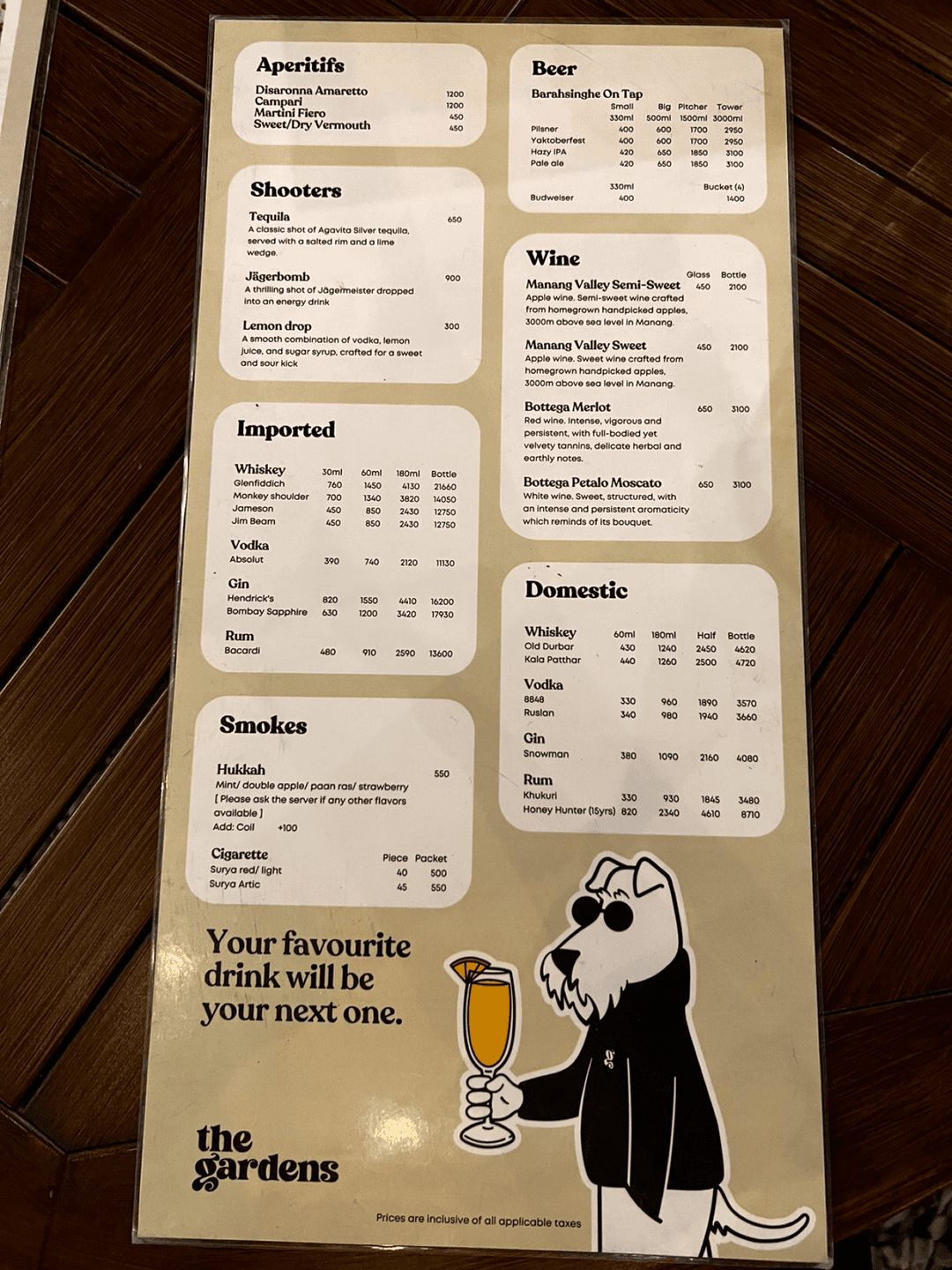 The Gardens menu 2