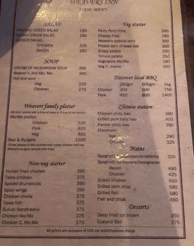 Weavers Inn menu 3