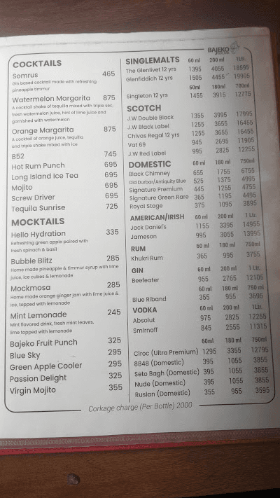 Bajeko Sekuwa menu 1
