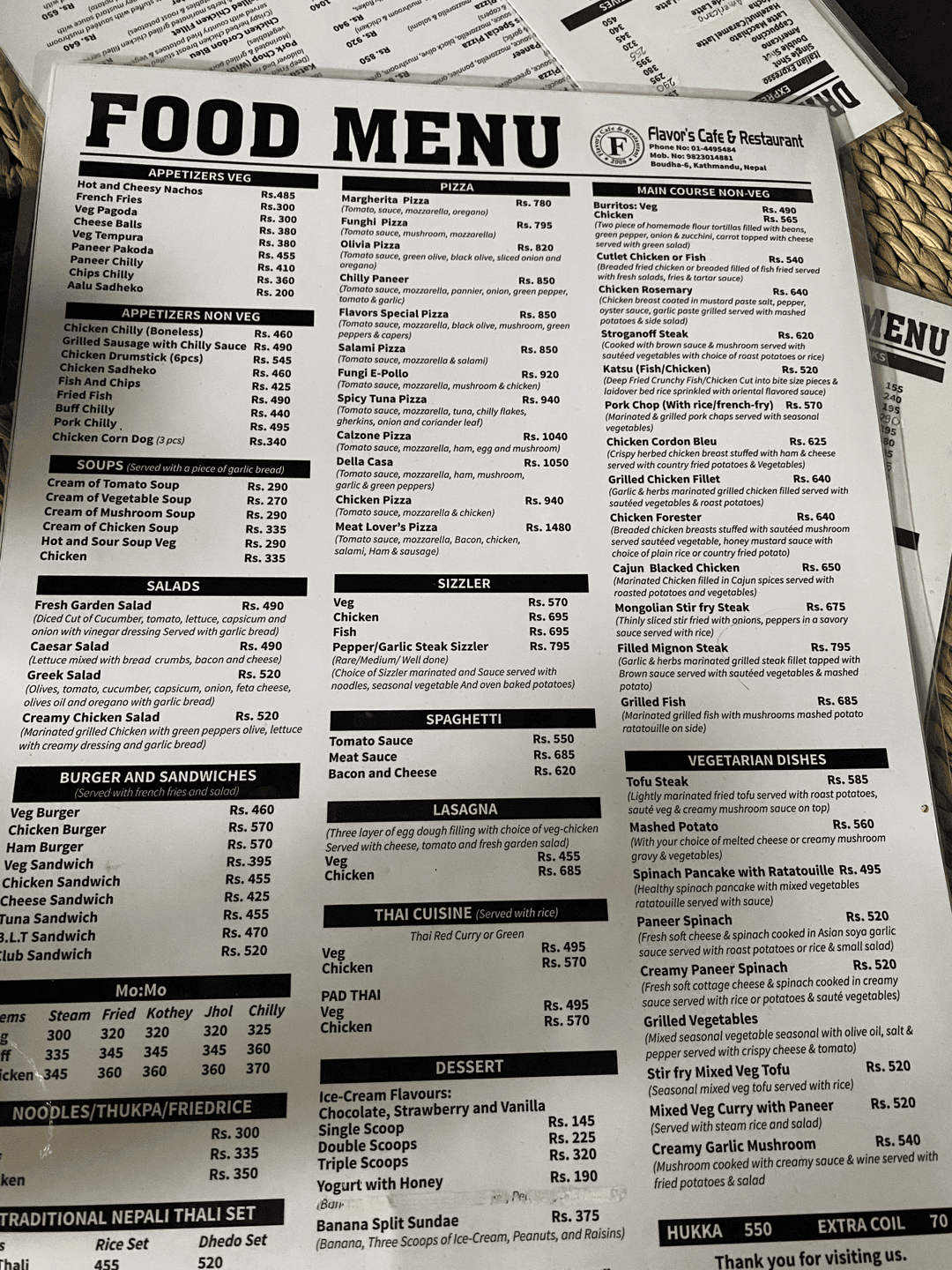 Flavor’s Cafe’ menu 2