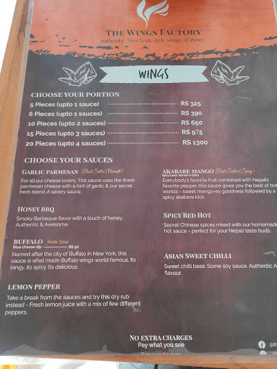 The Wings Factory, Radhe Radhe_menu_7