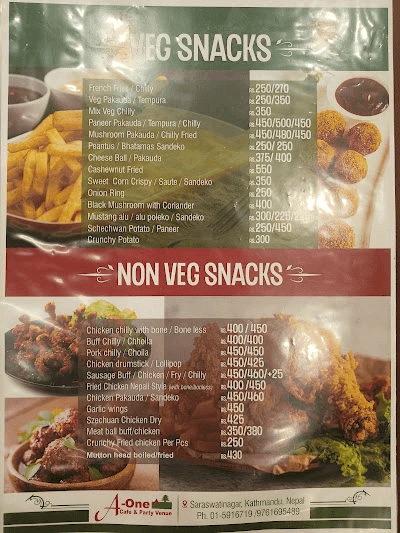 A One Cafe and Party Venue, Saraswatinagar menu 1