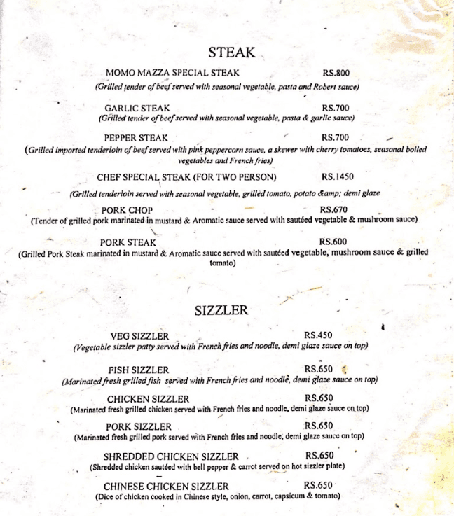 Steaks and Sizzlers by Momo Mazza menu 3