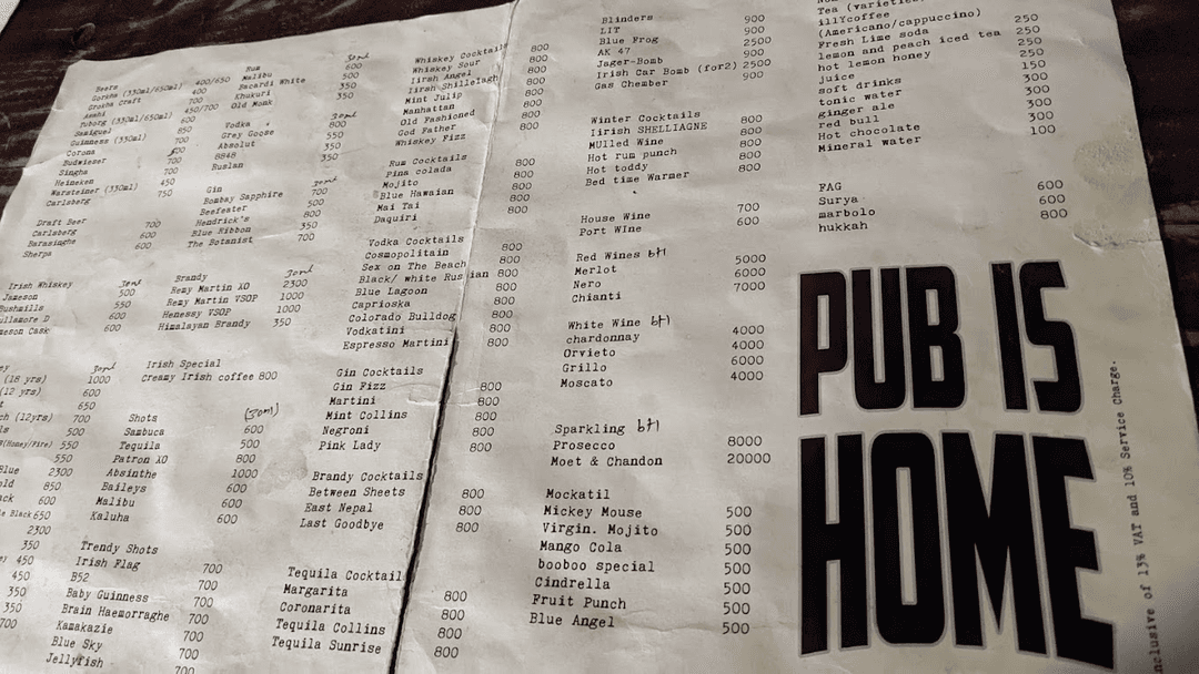 Irish Pub menu 1