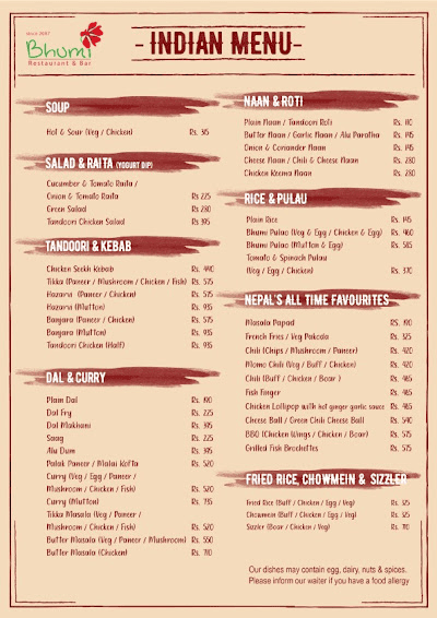 Bhumi Restaurant & Bar menu 1