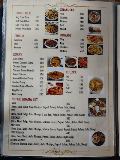 Kankali Sunrise valley resort menu 1