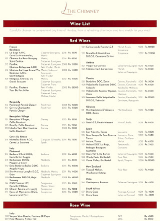The Chimney Restaurant menu 4