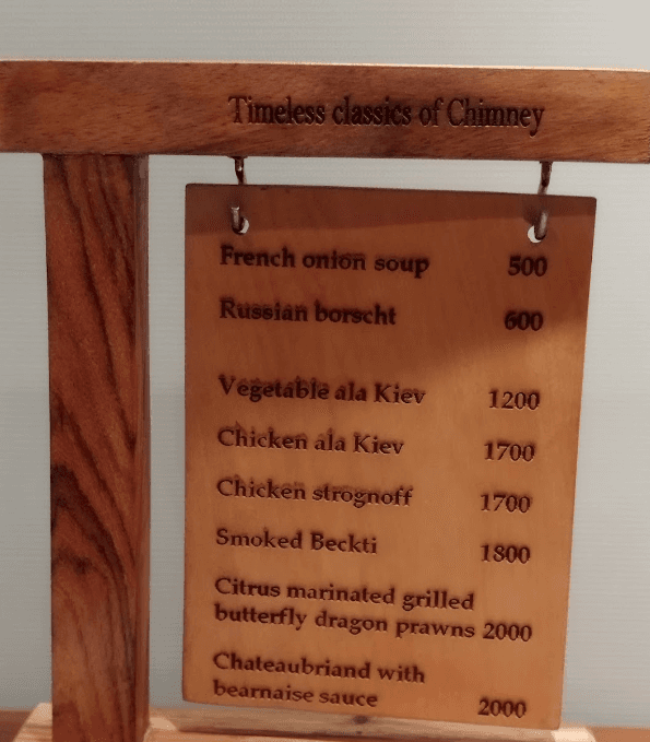 The Chimney Restaurant menu 1