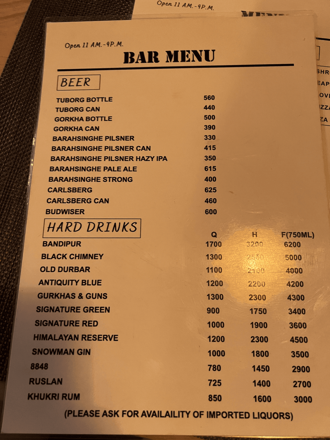 Samaya Cafe menu 1