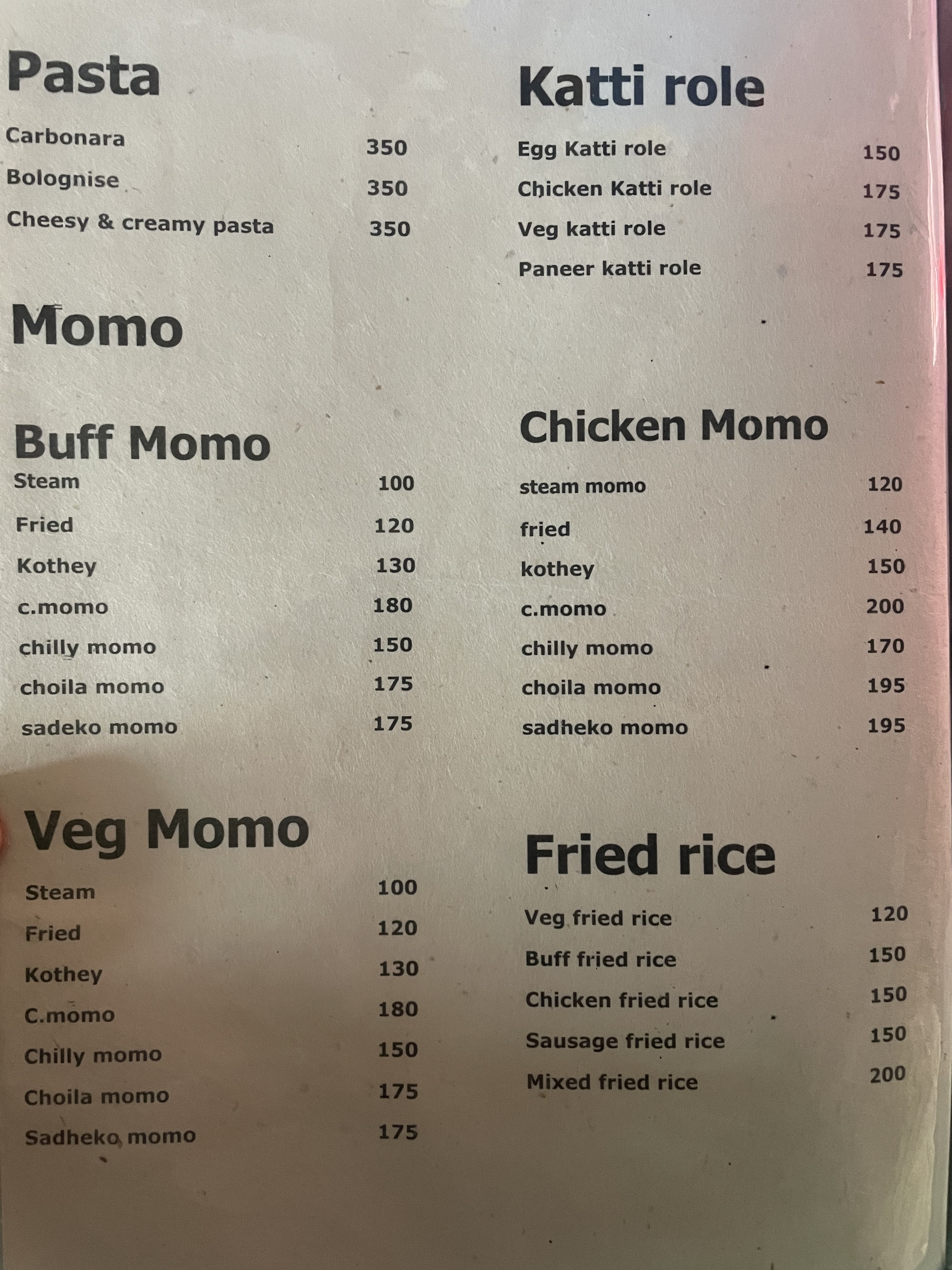 The Pottery Cafe and bar menu 1