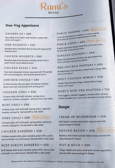 RUMI's Bistro menu 1