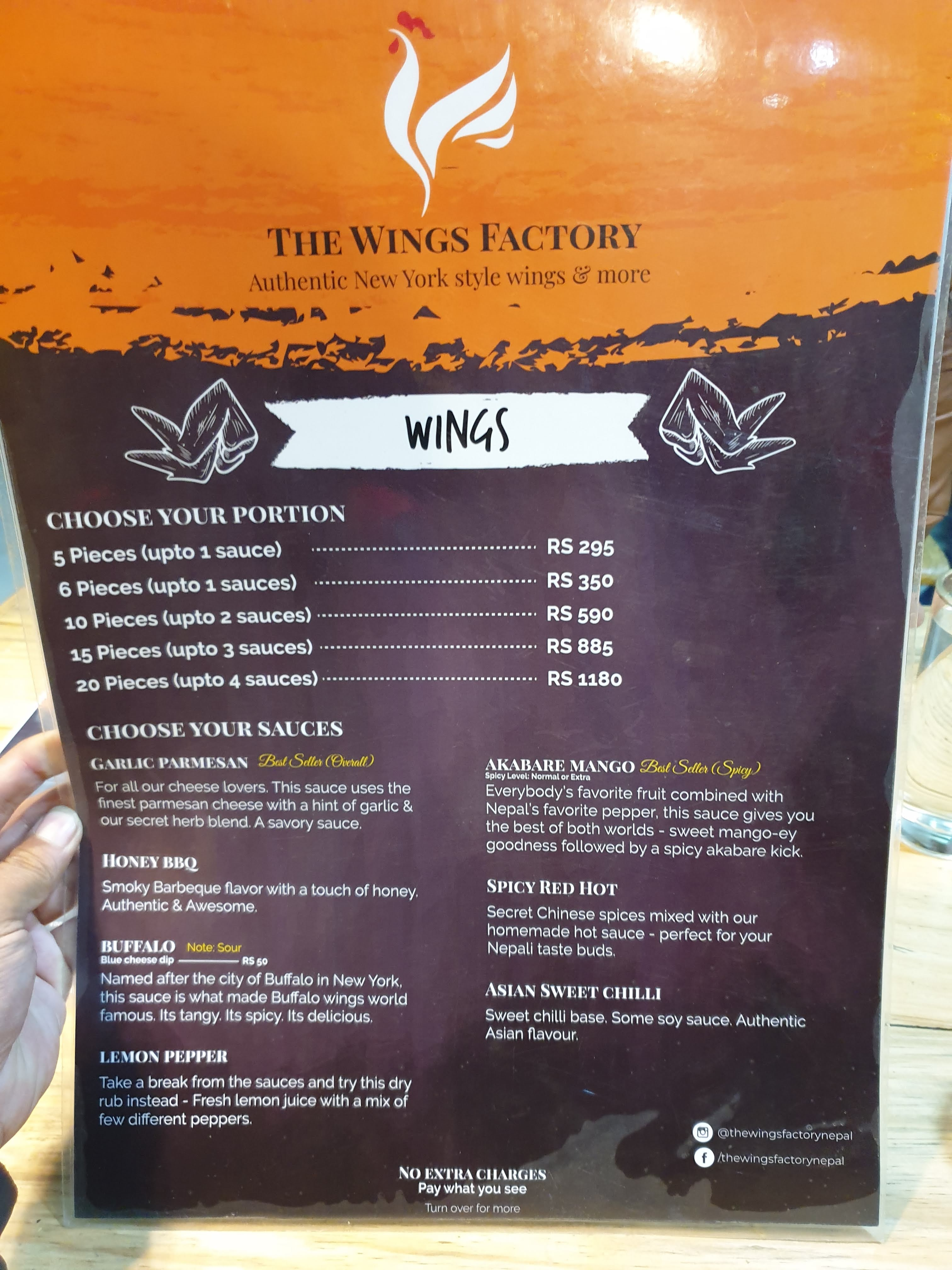 The Wings Factory, Mid-Baneshowr menu 2