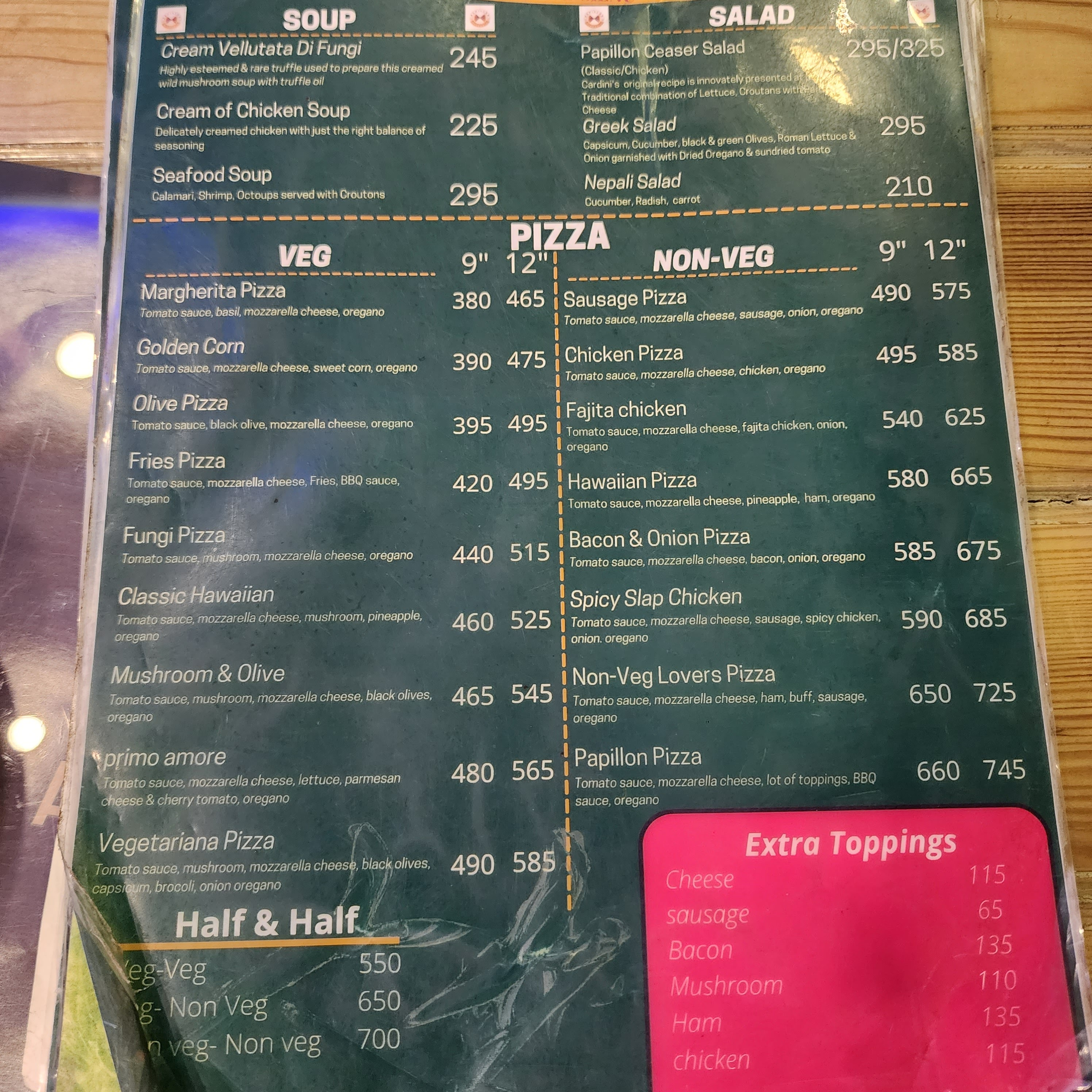 Papillon Pizzeria menu 1